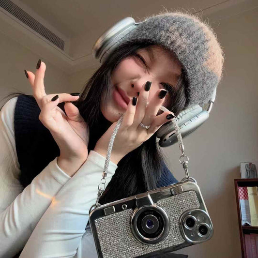 3d Camera Style iPhone Case With Rhinestone Hand Bracelet