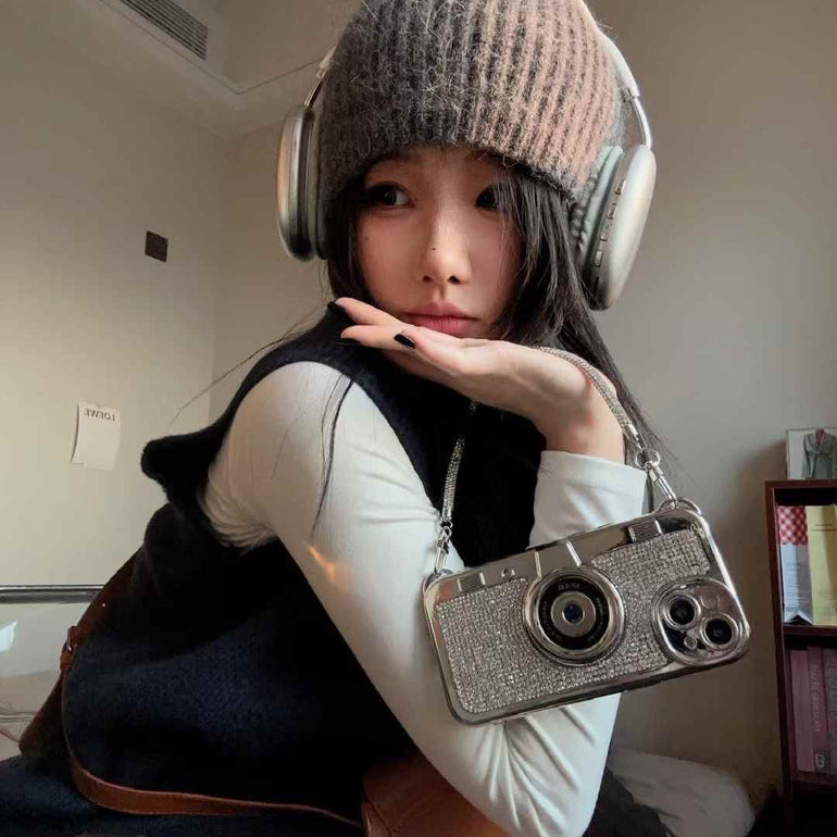 3d Camera Style iPhone Case With Rhinestone Hand Bracelet