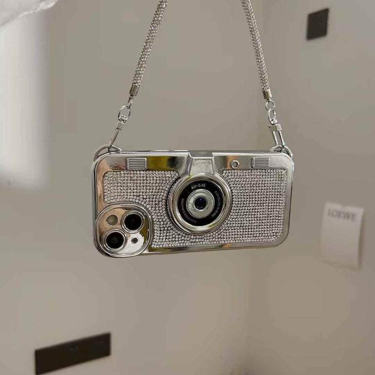 3d Camera Style iPhone Case With Rhinestone Hand Bracelet