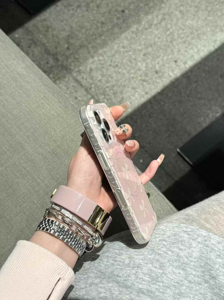 Bow Pattern Designer Case For iPhone With Luxury Beaded Magsafe Holder