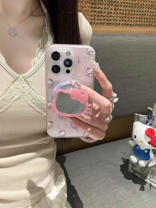 Kitty Pattern Silicon Case For iPhone With Kitty Magsafe Holder