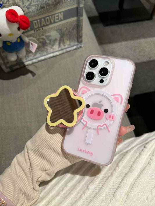 Pastel Color Silicon Case For iPhone With Star Mirror Case Magsafe Holder