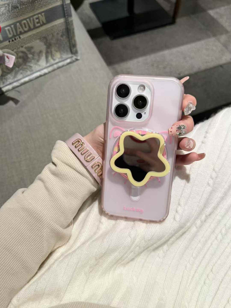 Pastel Color Silicon Case For iPhone With Star Mirror Case Magsafe Holder