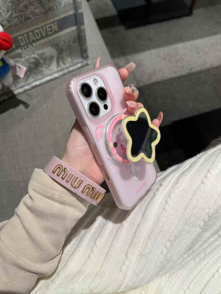 Pastel Color Silicon Case For iPhone With Star Mirror Case Magsafe Holder