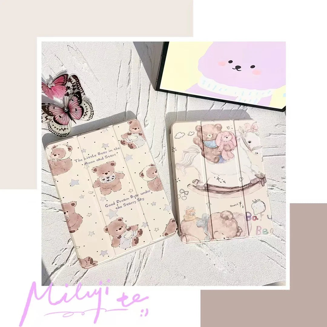 Cute Bear iPad Case Collection with Moon, Stars & Rocking Horse Design