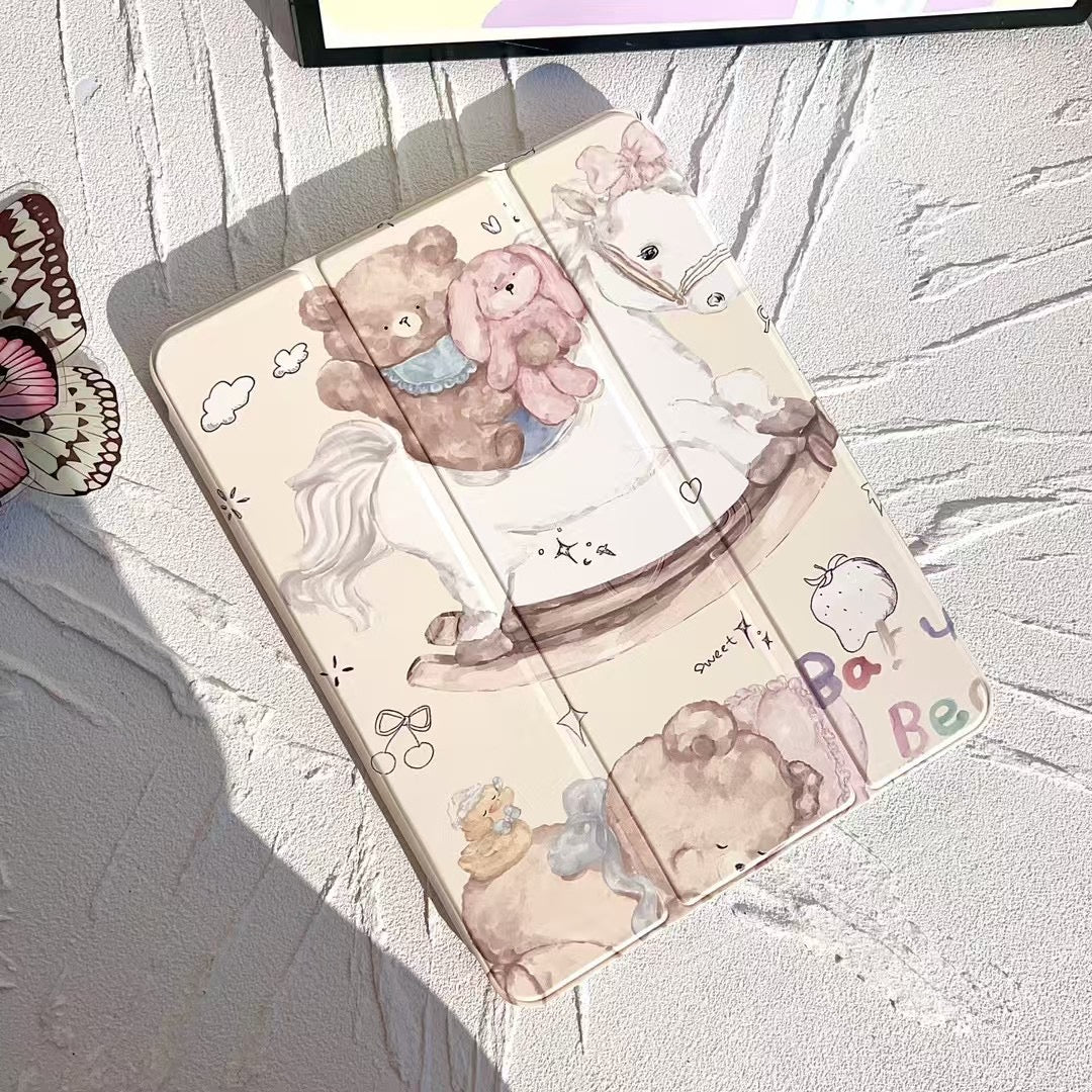Cute Bear iPad Case Collection with Moon, Stars & Rocking Horse Design