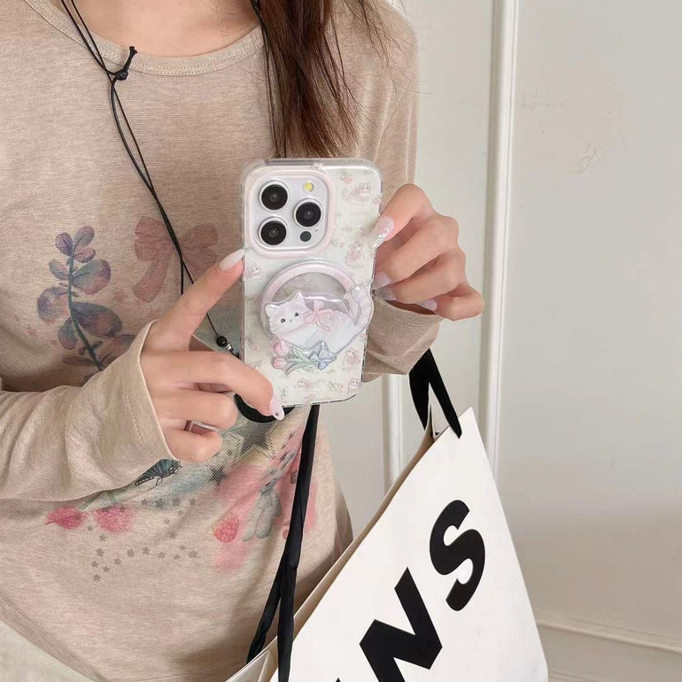 Cat With Tulip Flower Magsafe Case For iPhone With Cat Magsafe Holder