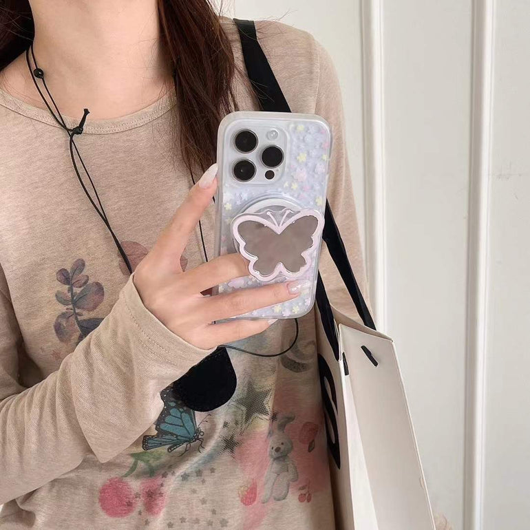 Star Flower Magsafe iPhone Case With Butterfly Mirror Magsafe Holder