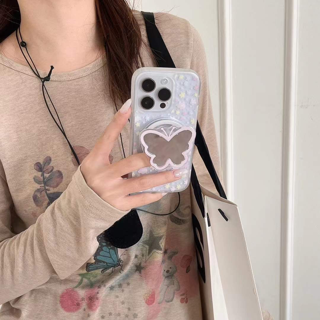 Star Flower Magsafe iPhone Case With Butterfly Mirror Magsafe Holder