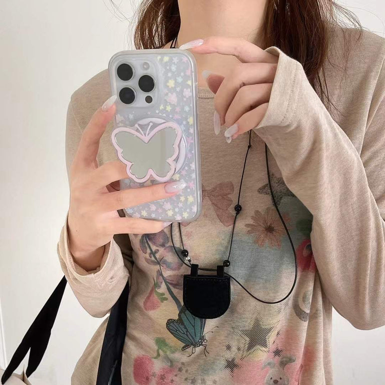 Star Flower Magsafe iPhone Case With Butterfly Mirror Magsafe Holder