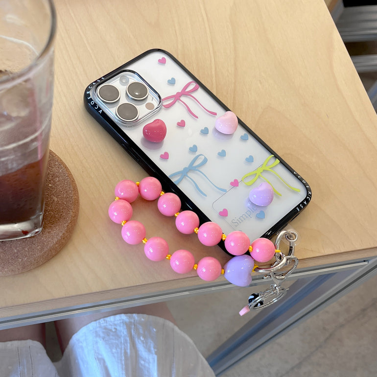 3D Candy Heart iPhone Case with Colorful Ribbon Print With Bubblegum Charm Edition