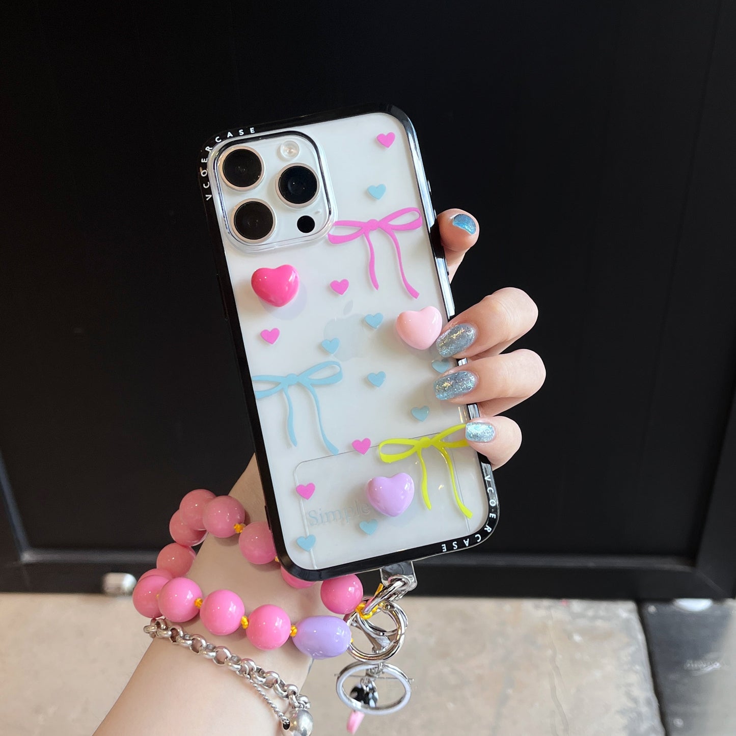 3D Candy Heart iPhone Case with Colorful Ribbon Print With Bubblegum Charm Edition