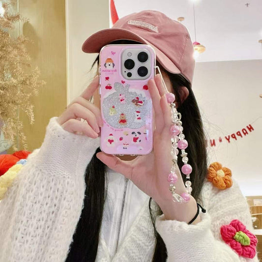 Glitter Strawberry Silicon Case For iPhone With Charm