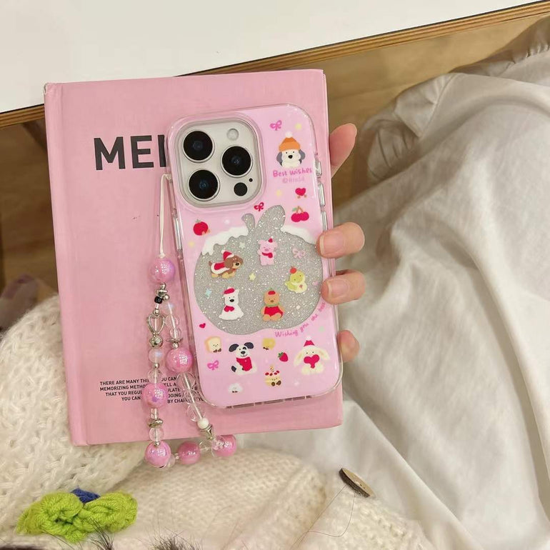 Glitter Strawberry Silicon Case For iPhone With Charm
