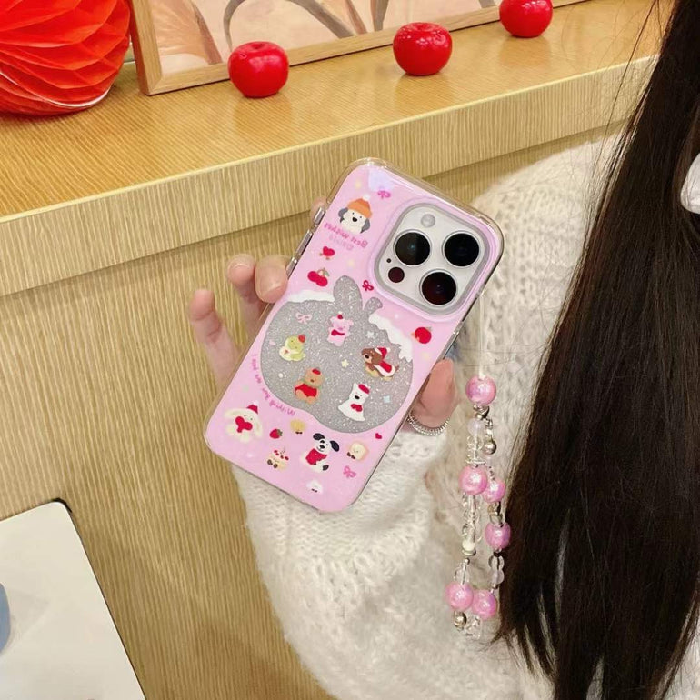 Glitter Strawberry Silicon Case For iPhone With Charm