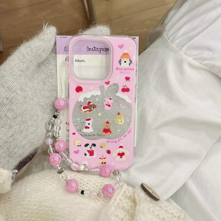 Glitter Strawberry Silicon Case For iPhone With Charm