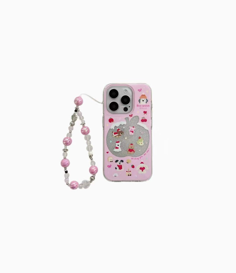 Glitter Strawberry Silicon Case For iPhone With Charm