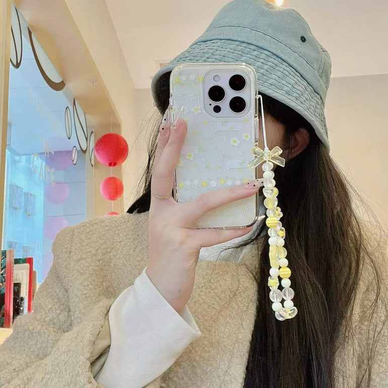 Sunflower Pattern Silicon Case For iPhone With Bow Charm
