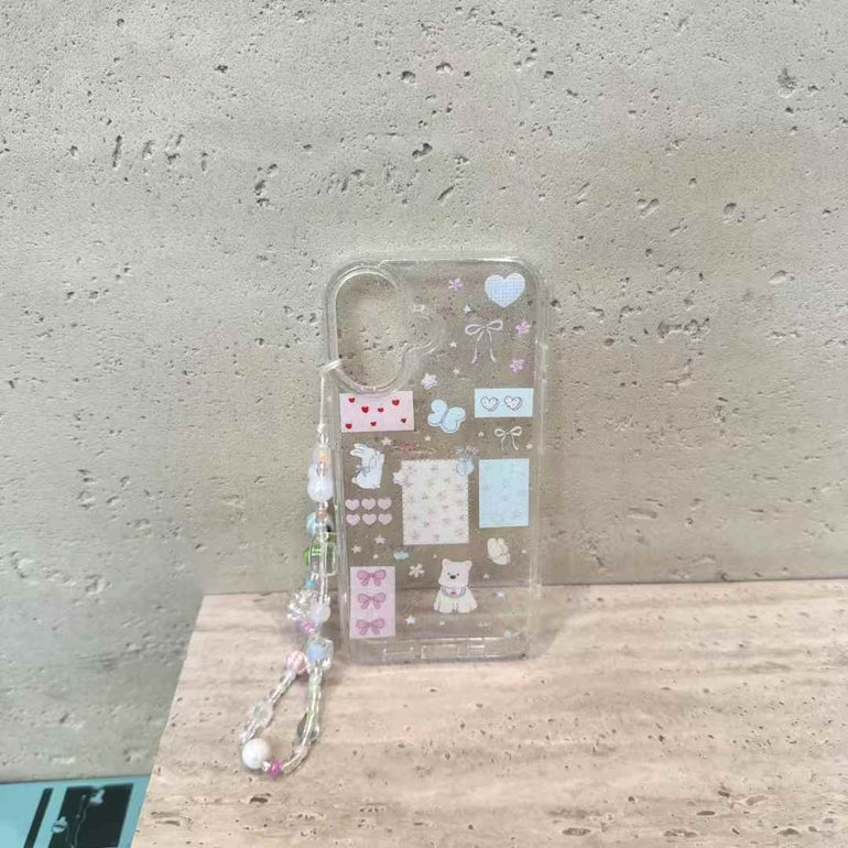 Cute Heart Sticker Silicon Case For iPhone With Charm