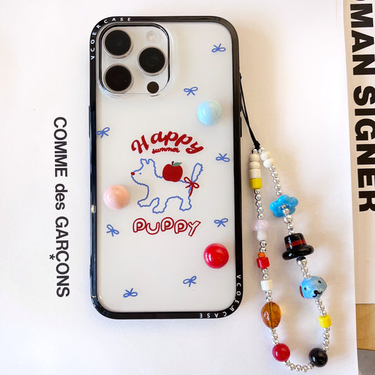 Happy Summer Puppy iPhone Case with 3D Candy Beads & Charm Strap