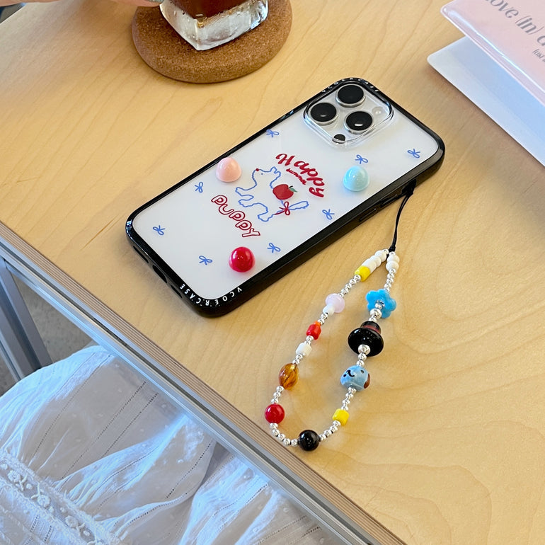 Happy Summer Puppy iPhone Case with 3D Candy Beads & Charm Strap