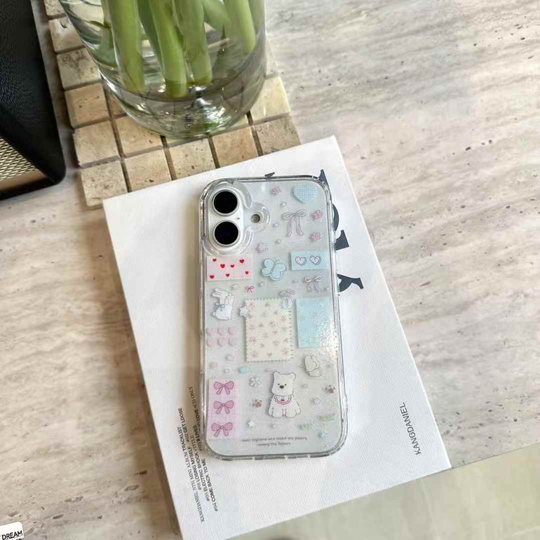 Cute Heart Sticker Silicon Case For iPhone With Charm