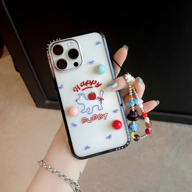 Happy Summer Puppy iPhone Case with 3D Candy Beads & Charm Strap