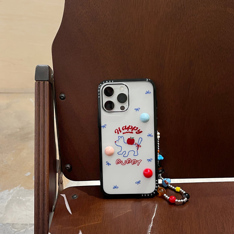 Happy Summer Puppy iPhone Case with 3D Candy Beads & Charm Strap