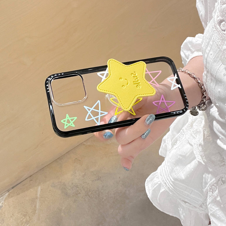 Smiley Star Grip iPhone Case – Cute Pastel Star Design with 3D Yellow Holder