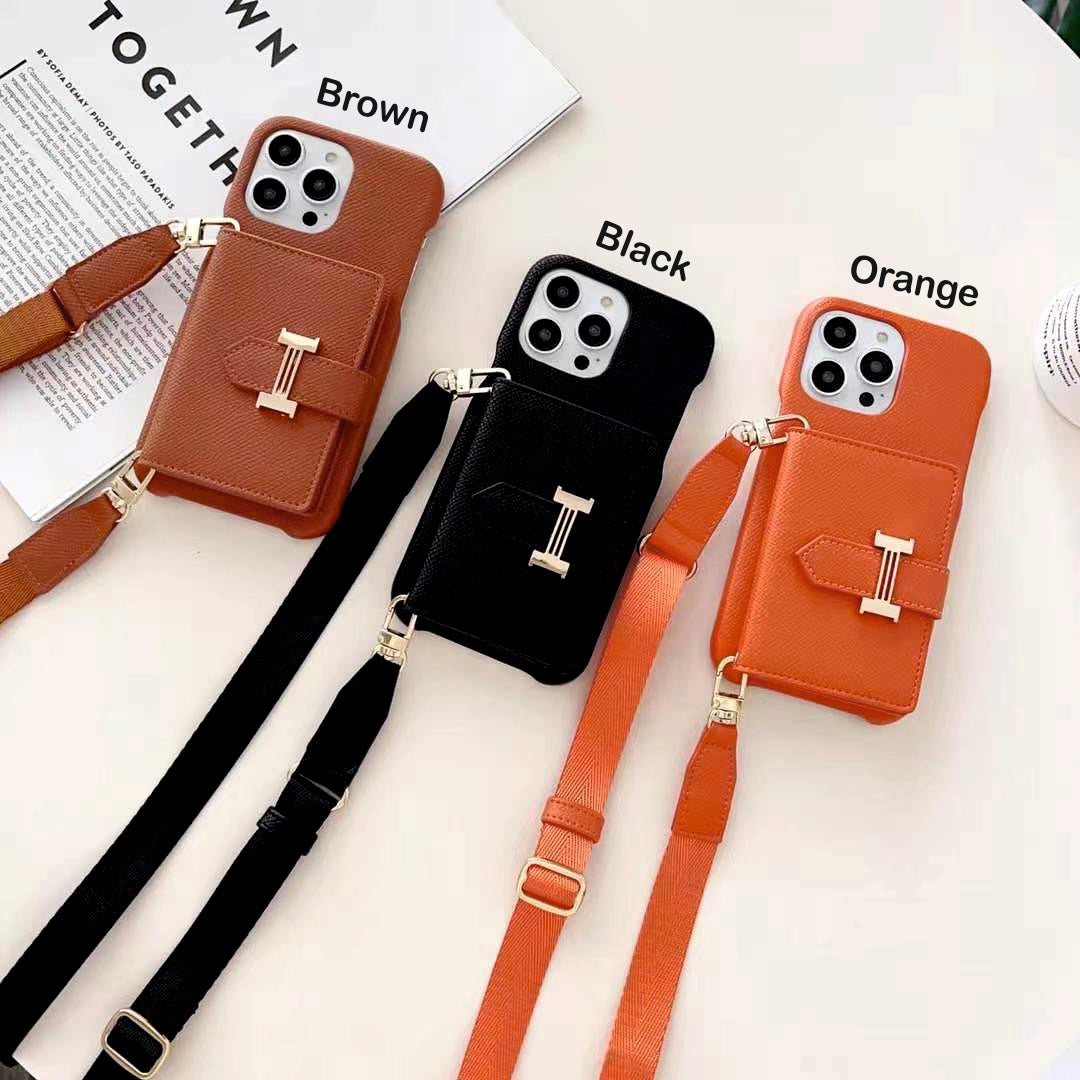 Luxury Branded Leather Wallet iPhone Case With Sling