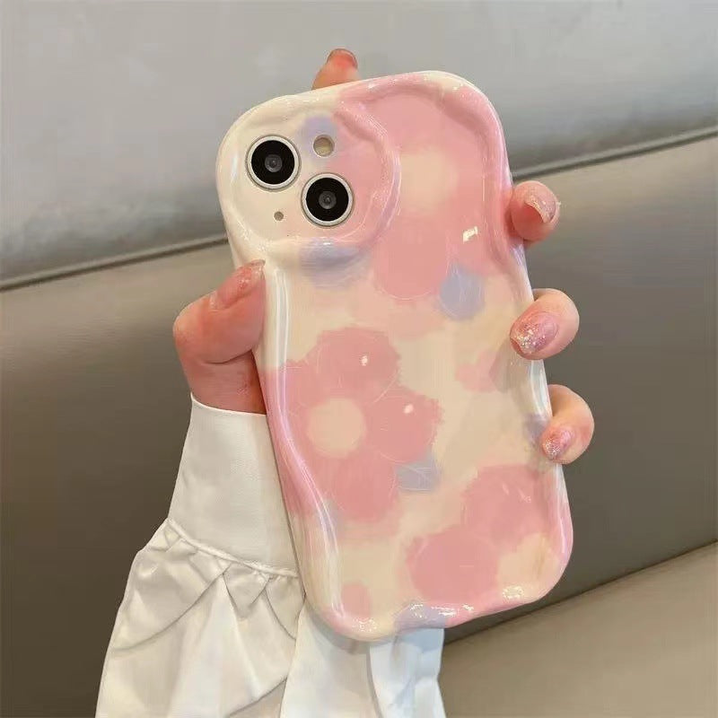 POSTEL PINK FLORAL PHONE CASE FOR 13/14/15/16/16E  (Basic, Pro, Pro-Max)