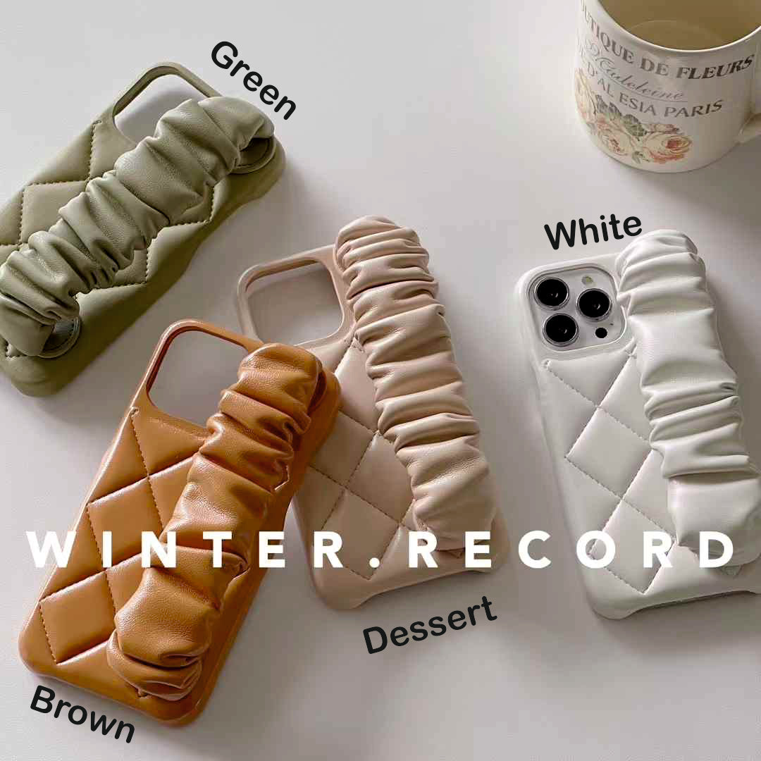 Quilted Leather Case for iPhone With Fluffy Holder