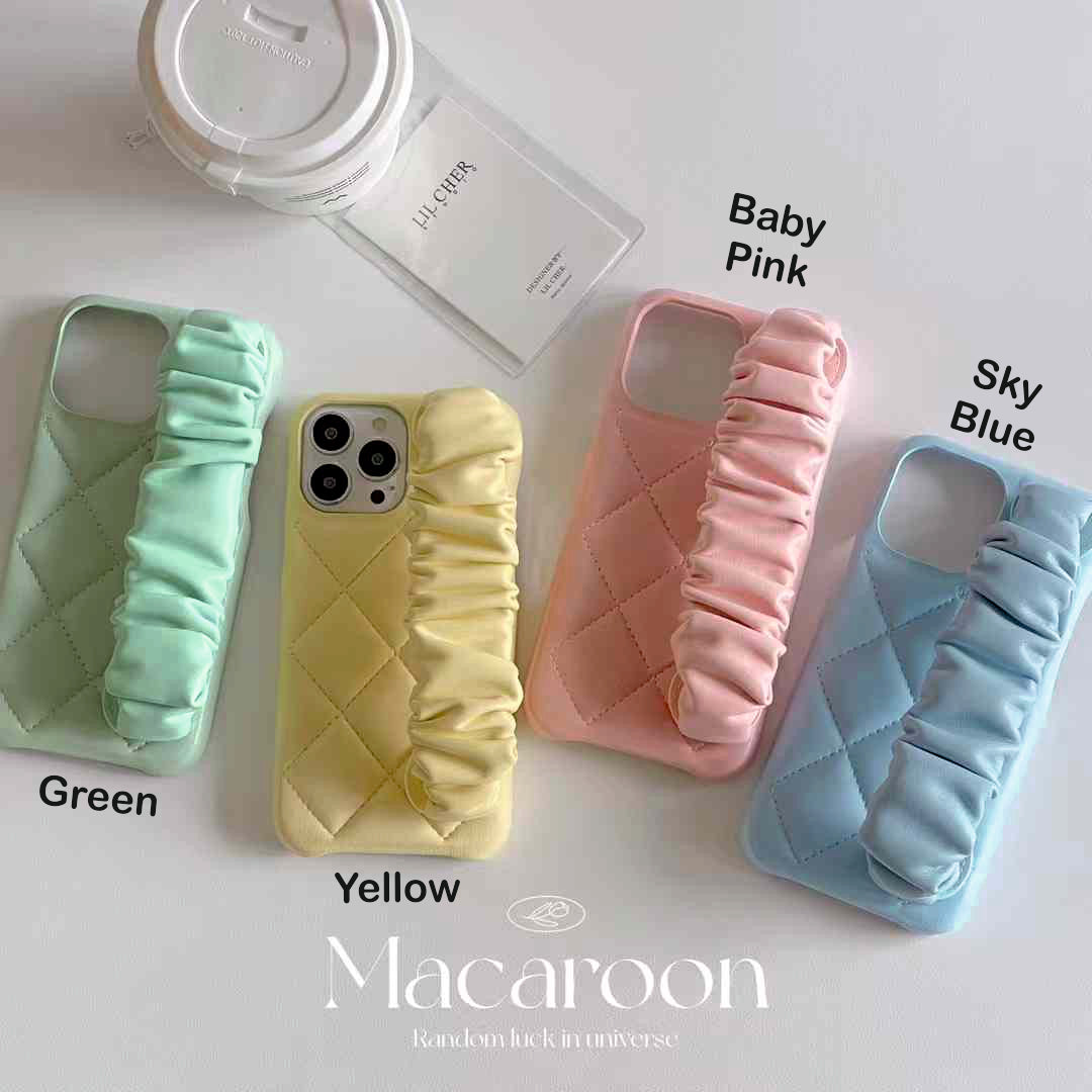 Quilted Leather Case for iPhone With Fluffy Holder
