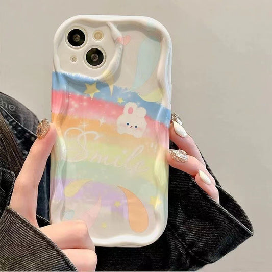 Rainbow Bunny smile case for  iPhone 13/14/15/16/16E  (Basic, Pro, Pro-Max)