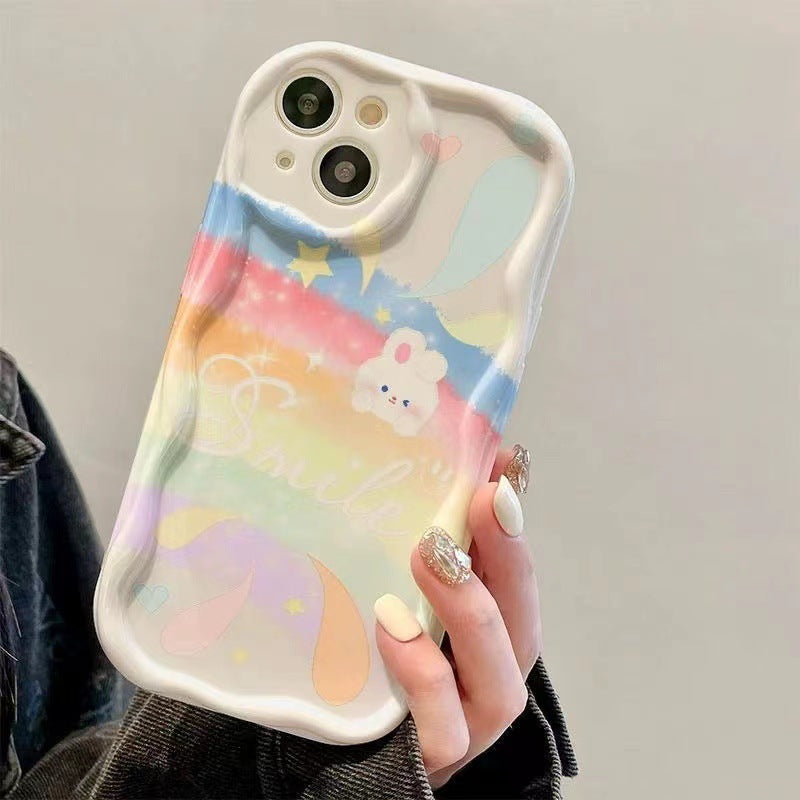Rainbow Bunny smile case for  iPhone 13/14/15/16/16E  (Basic, Pro, Pro-Max)