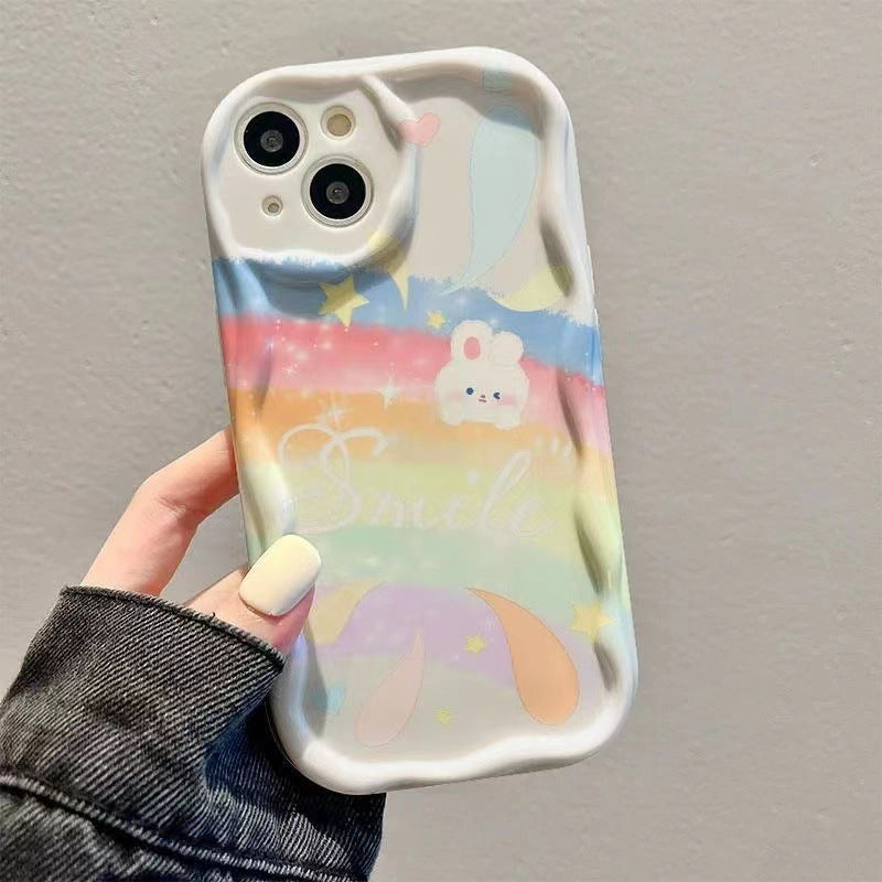 Rainbow Bunny smile case for  iPhone 13/14/15/16/16E  (Basic, Pro, Pro-Max)