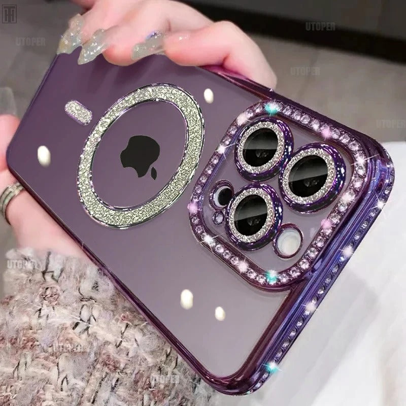 Luxury Bling Crystal Case with MagSafe Circle for iPhone 11/12/13/14/15/16(Pro and Pro max )