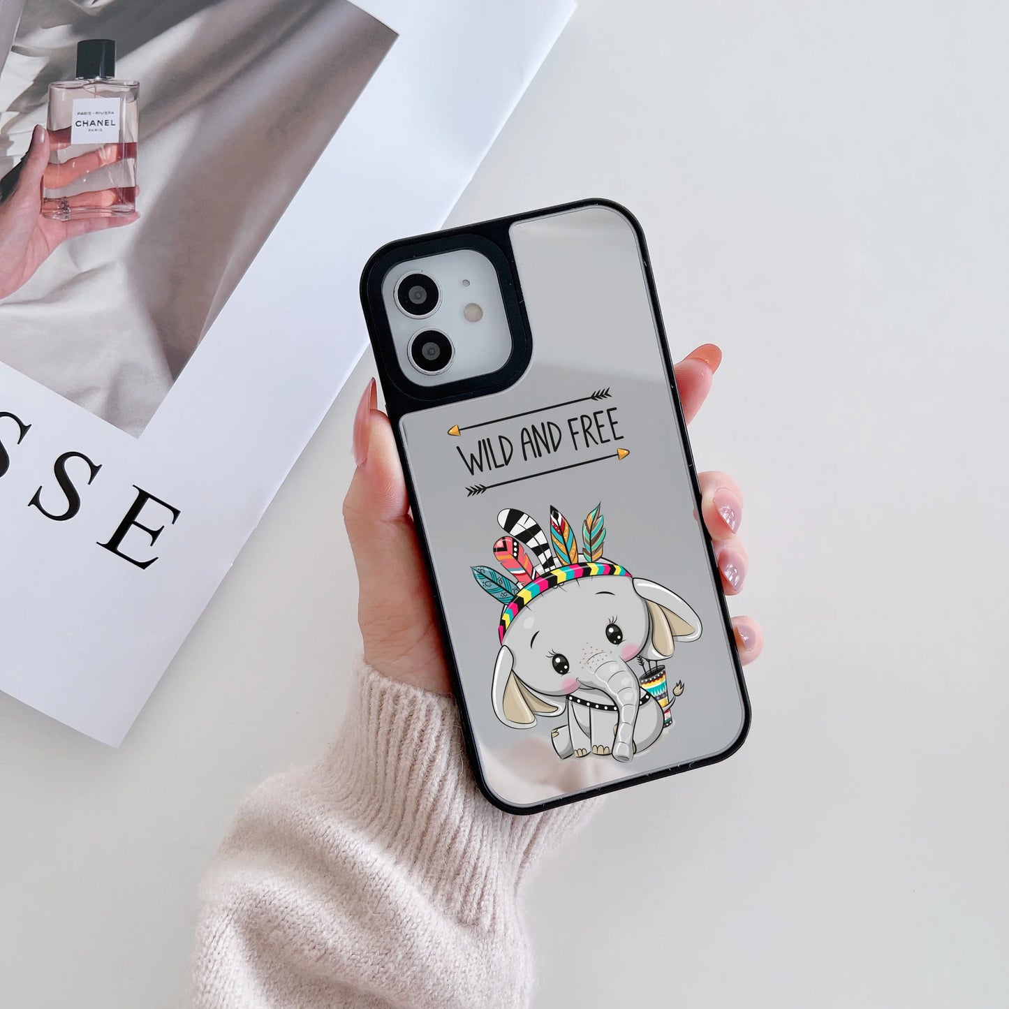 Reflective Mirror Designer Case for iPhone ( Cute Animal Pattern )