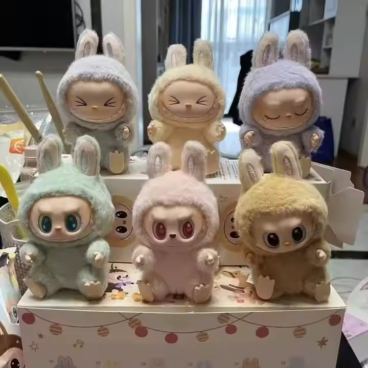Original Popmart Labubu Monsters Blind Boxes Cute Funny Cloth Vinyl Plush Toys Exciting Macaron Mystery Seat Dolls