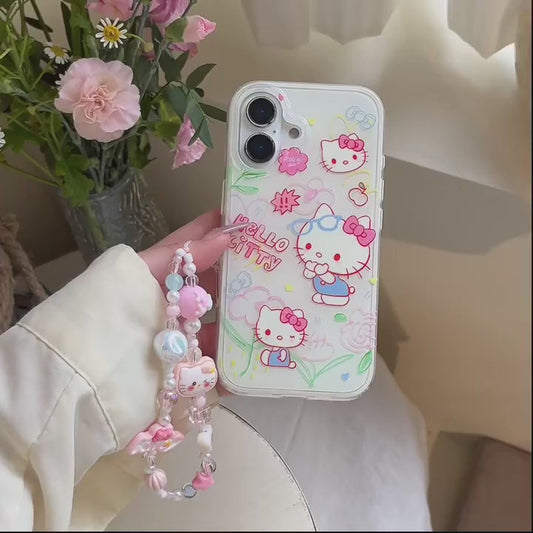 Kitty iPhone Case – Cute Floral Glasses Design With Matching Beaded Charm