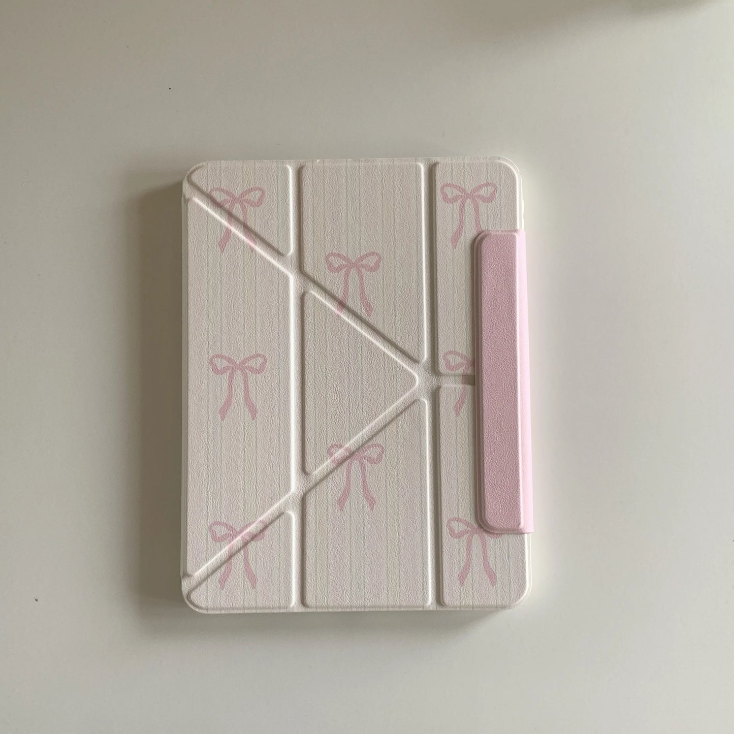 Kawaii Pink Bow iPad Case with Pencil Holder – Magnetic Smart Cover