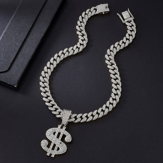 Chunky Diamond Drip Cuban Chain Hip Hop Pendant Necklace