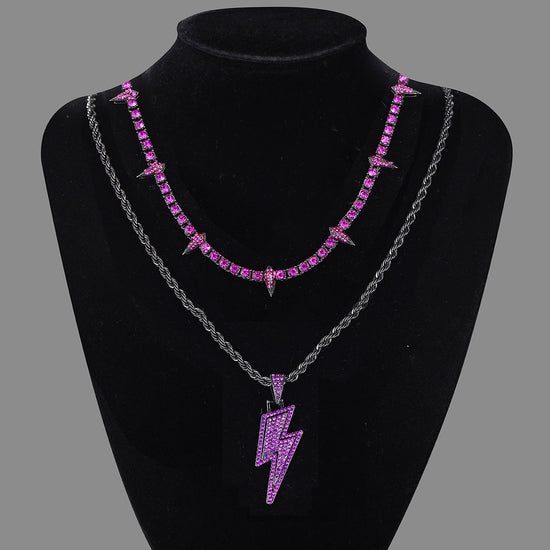 Gothic Panther Lightning Crystal Pendant Necklace Set