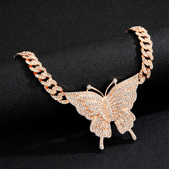 Sparkling Diamond Butterfly Cuban Link Hip Hop Necklace