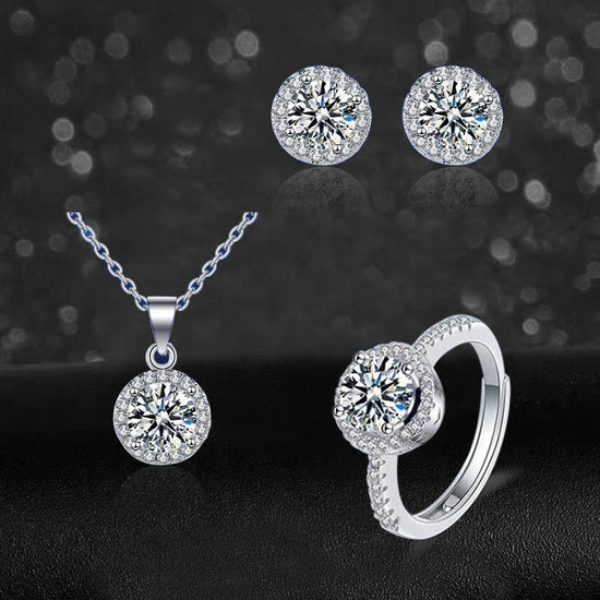 1 Carat Moissanite Charm Set Ring Necklace Earrings